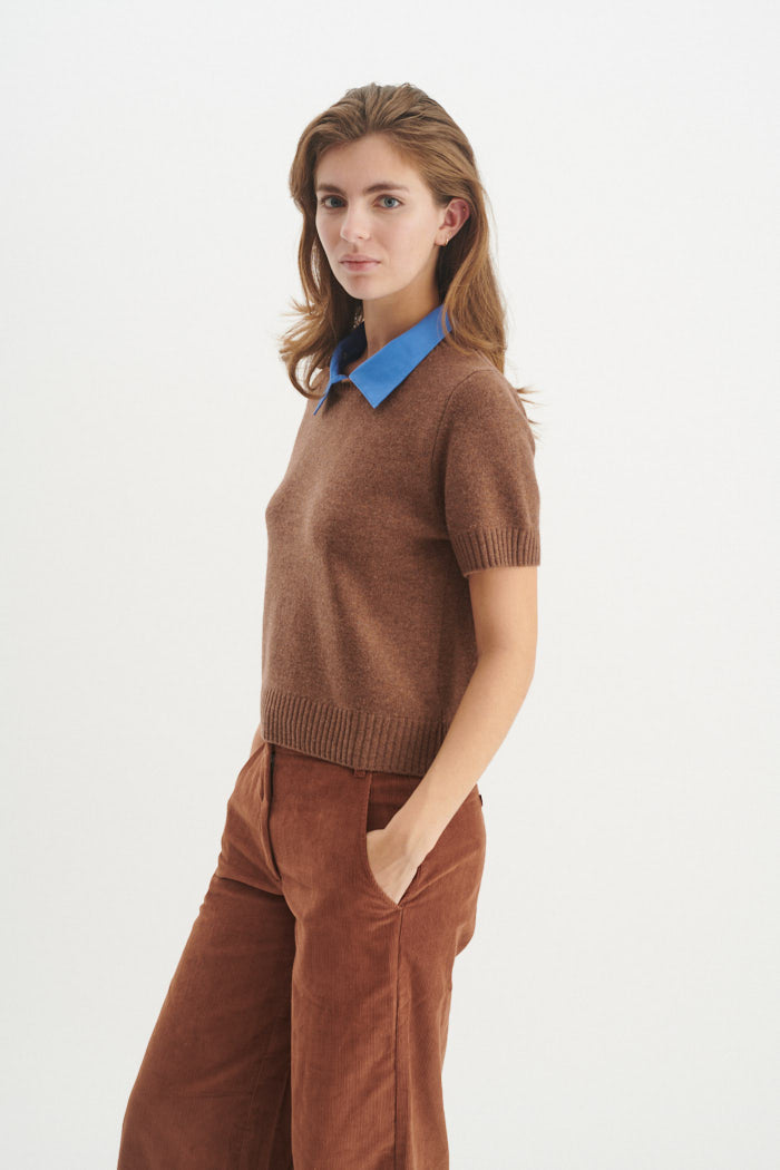 Basic Apparel Liz SS W. Collar Sweaters 859 Fondue fudge